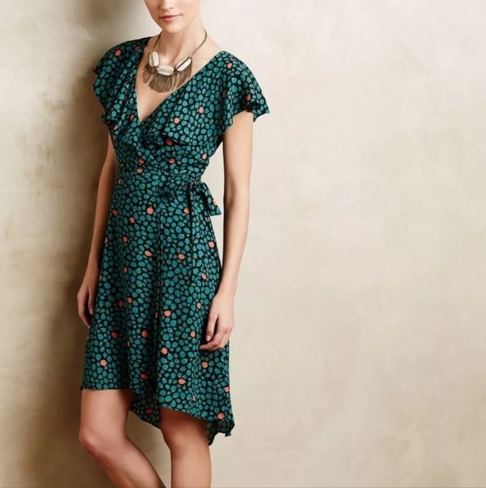 Anthropologie Ruffled Wrap Dress by HD in Paris Sz 6